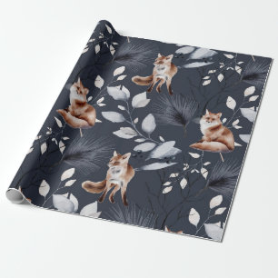 Papier Cadeau Aquarelle botanique de renard d'hiver