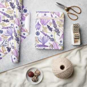 Papier Cadeau Aquarelle Botanique Lavande Fleur sauvage Boho