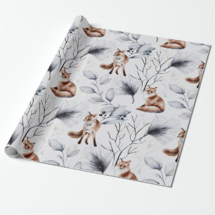 Papier Cadeau Aquarelle botanique renard d'hiver