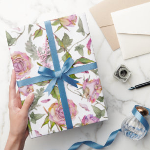 Papier Cadeau Aquarelle Botanique Rose Bohème Rose