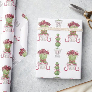 Papier Cadeau Aquarelle Bourgogne Amaryllis & Monogramme Topiair