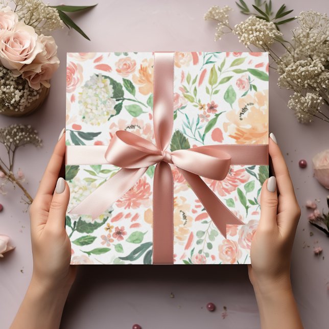 Papier Cadeau Aquarelle brillante sophistiquée couleur florale (Créateur téléchargé)