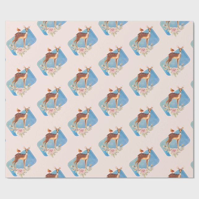 Papier Cadeau Aquarelle Brown mignonne Cerf Élégance rustique (Plat)