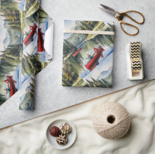 Papier Cadeau Aquarelle Canoë rouge Wilderness Boat Lake