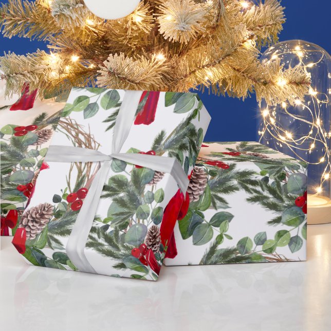 Papier Cadeau Aquarelle Cardinal Holly Berries (Vacances)