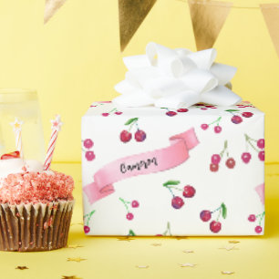 Papier Cadeau Aquarelle Cerises mignonne Whimsical Personnalisé