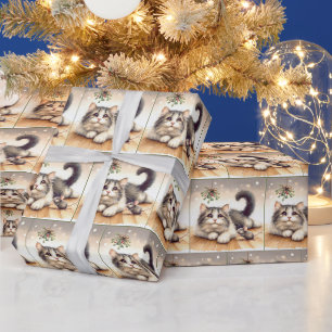 Papier Cadeau Aquarelle Chat et Souris avec Mistletoe