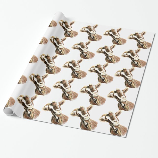 Papier Cadeau Aquarelle Chèvre animal de ferme (Déroulé)