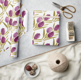 Papier Cadeau Aquarelle Chic Tulipes pourpres