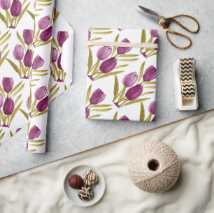 Papier Cadeau Aquarelle Chic Tulipes pourpres