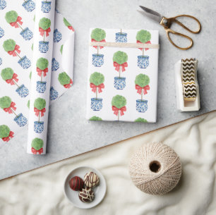 Papier Cadeau Aquarelle Chinoiserie Bow rouge Topio
