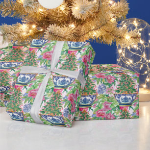 Papier Cadeau Aquarelle Chinoiserie Ginger Jar Arbre de Noël