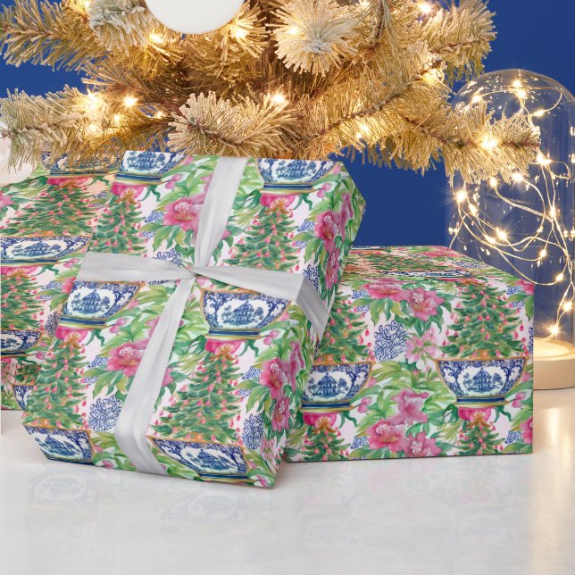 Papier Cadeau Aquarelle Chinoiserie Ginger Jar Arbre de Noël (Vacances)