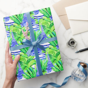 Papier Cadeau Aquarelle Chinoiserie Pagode Bleue