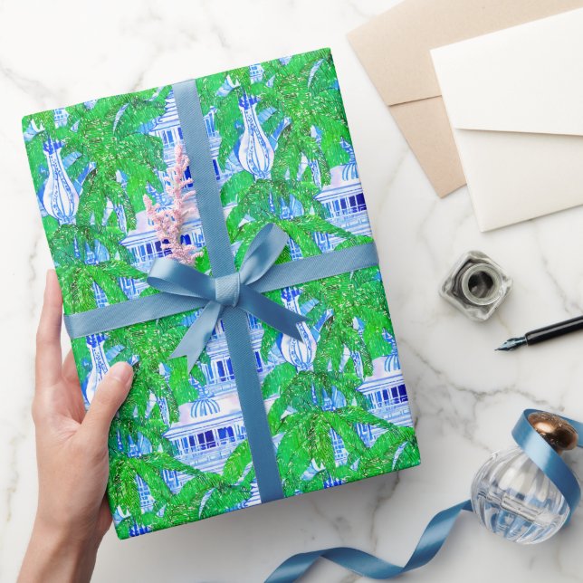 Papier Cadeau Aquarelle Chinoiserie Pagode Bleue (Cadeaux)