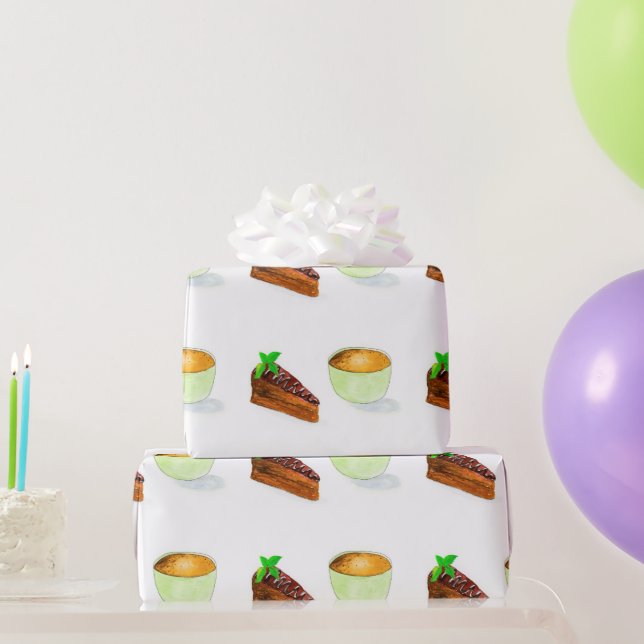 Papier Cadeau Aquarelle Chocolat Gâteau Au Café (Cadeaux de fête)