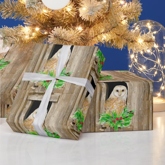 Papier Cadeau Aquarelle Chouette en fenêtre Oiseau Art de Noël (Vacances)