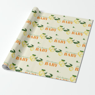 Papier Cadeau Aquarelle Citrons Baby shower jaune