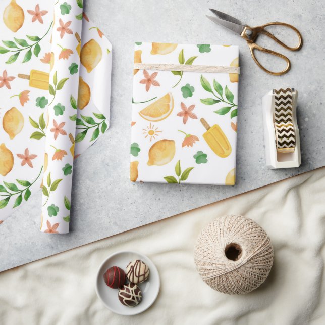 Papier Cadeau Aquarelle Citrons et Popsicules d'été (Artisanat)