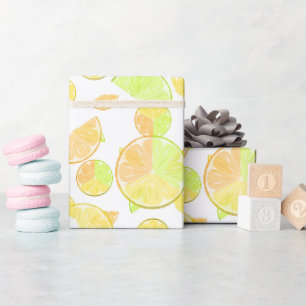 Papier Cadeau Aquarelle citrons fruits agrumes nature jaune frai