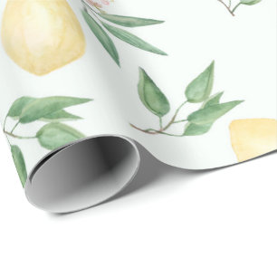 Papier Cadeau Aquarelle citrons fruits agrumes nature jaune frai