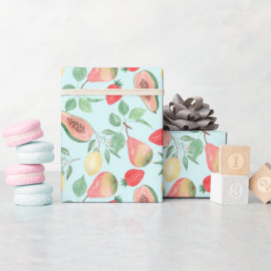 Papier Cadeau Aquarelle citrons papaye, poire, fraise,