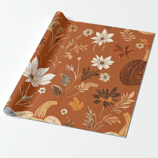 Papier Cadeau Aquarelle citrouille Automne et Automne Thanksgivi (Déroulé)