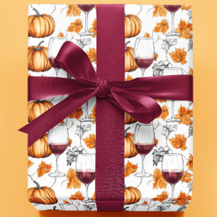 Papier Cadeau Aquarelle Citrouille et vin Automne