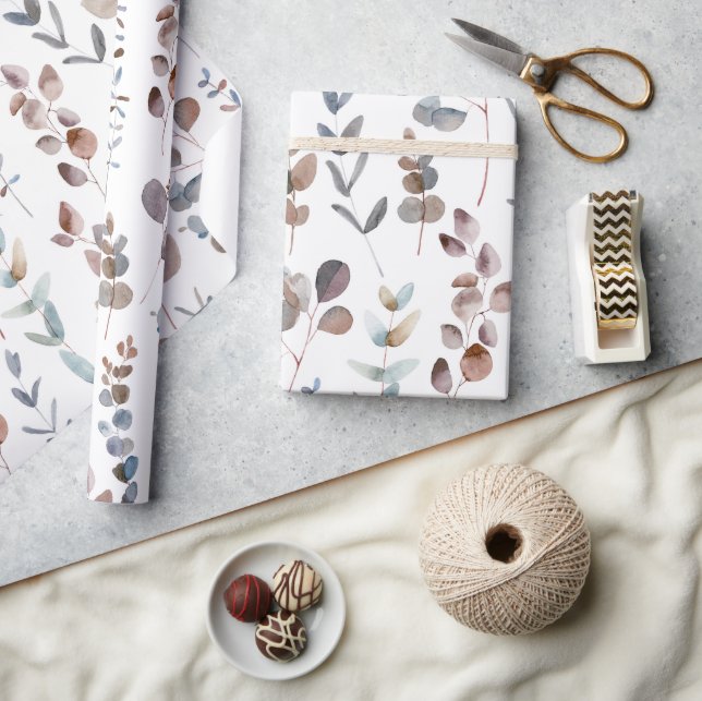 Papier Cadeau Aquarelle colorée d'Eucalyptus (Artisanat)