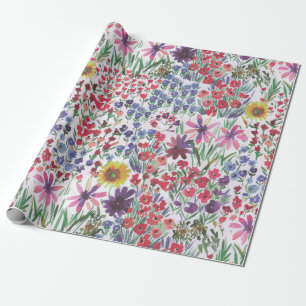 Papier Cadeau Aquarelle colorée et vibrante Botanique florale