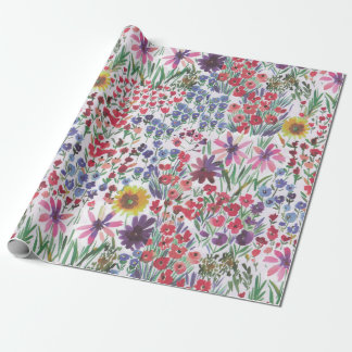 Papier Cadeau Aquarelle colorée et vibrante Botanique florale