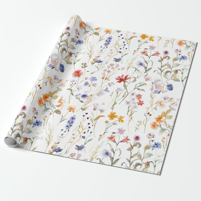 Papier Cadeau Aquarelle colorée fleur sauvage (Déroulé)