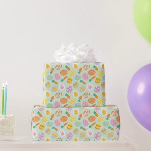 Papier Cadeau Aquarelle colorée OEufs de Pâques et carottes Vert