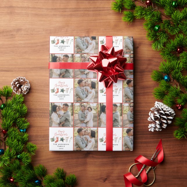 Papier Cadeau Aquarelle cookie de Noël multi photo rustique (Cadeau de vacances)