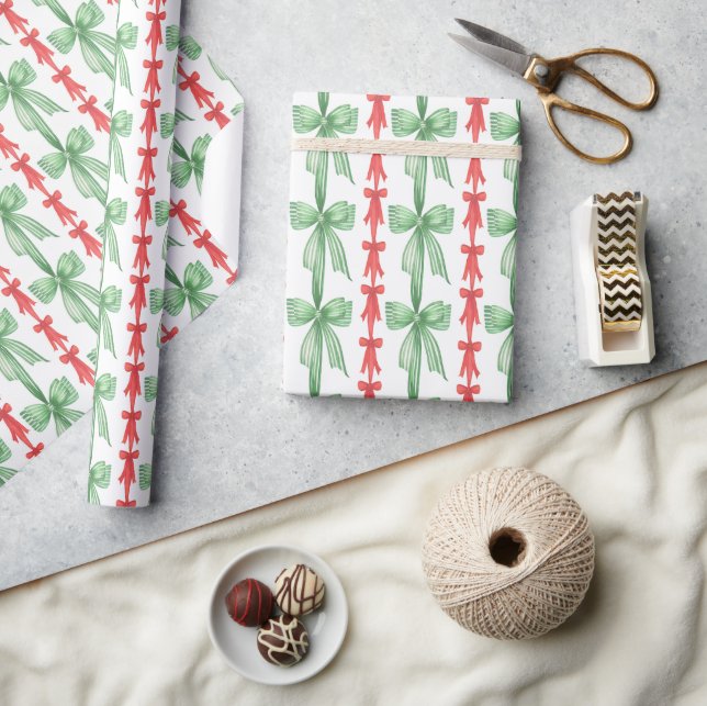 Papier Cadeau Aquarelle Coquette Rouge et Vert Vaches de Noël (Artisanat)