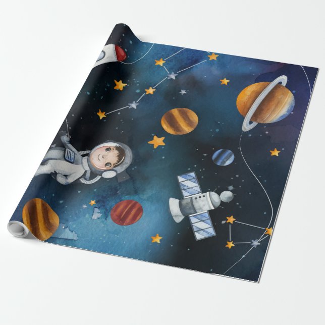 Papier Cadeau Aquarelle cosmique du ciel extérieur (Déroulé)