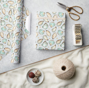 Papier Cadeau Aquarelle côtière huître et Motif Pearl