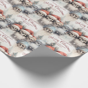 Papier Cadeau Aquarelle Crânes à Santa Hats Noël gothique