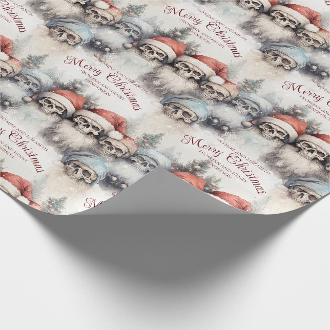 Papier Cadeau Aquarelle Crânes à Santa Hats Noël gothique (Coin)