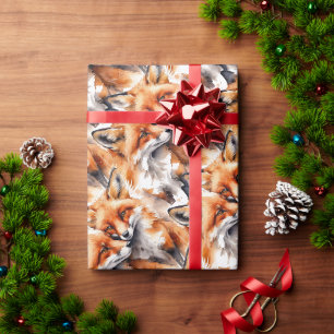 Papier Cadeau Aquarelle Cute Foxes Renard Animal Faune Nature