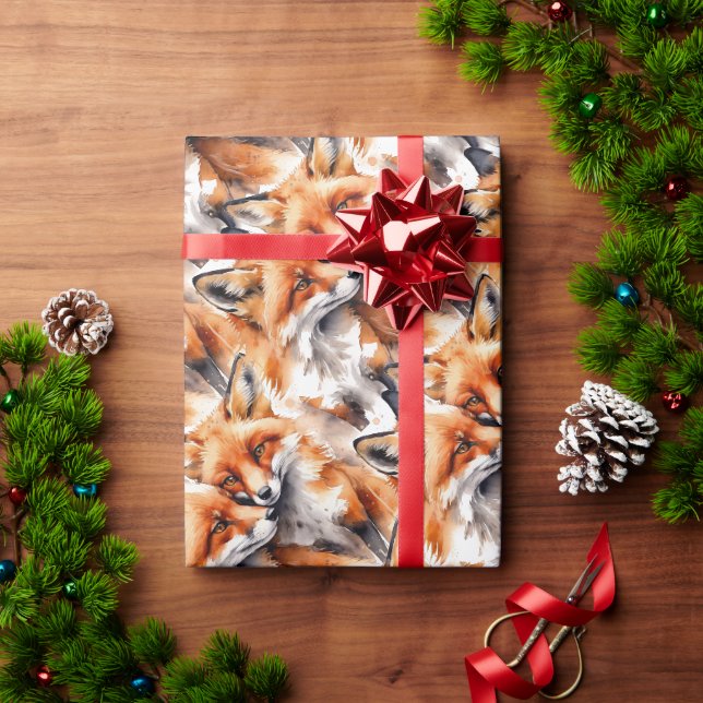 Papier Cadeau Aquarelle Cute Foxes Renard Animal Faune Nature (Cadeau de vacances)