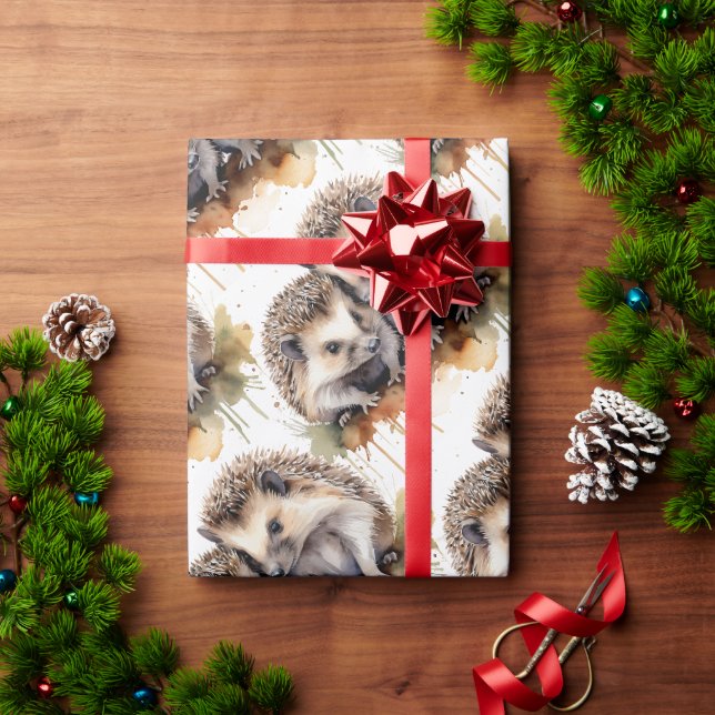 Papier Cadeau Aquarelle Cute Hérisson Animal Nature (Cadeau de vacances)