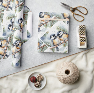 Papier Cadeau Aquarelle Cute Little Chickadee Bird Nature