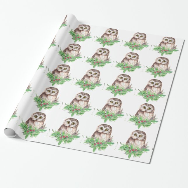 Papier Cadeau Aquarelle Cute Little Owl Oiseau Nature Art (Déroulé)