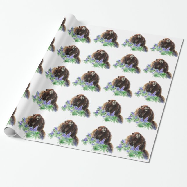 Papier Cadeau Aquarelle Cute Marmot Animal Nature Art (Déroulé)