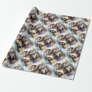 Papier Cadeau Aquarelle Cute Otter Animal Wildlife Nature