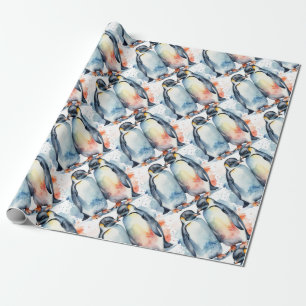 Papier Cadeau Aquarelle Cute Pingouin Animaux Nature