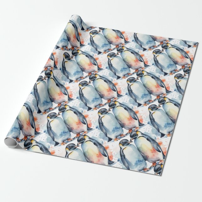 Papier Cadeau Aquarelle Cute Pingouin Animaux Nature (Déroulé)