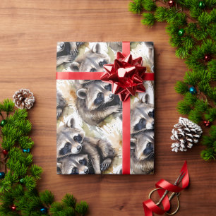 Papier Cadeau Aquarelle Cute Raccoon Animal Faune Nature