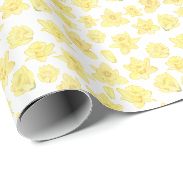 Papier Cadeau Aquarelle Daffodil Ditzy Floral (Coin rond)